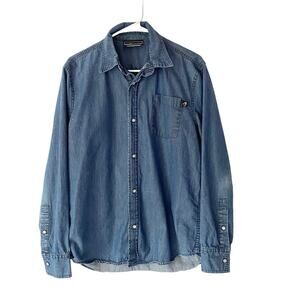 The Hundreds Mens Denim Chambray Pearl Snap Button Shirt size small